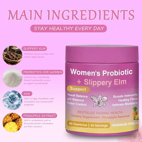 FW ZONE Gummies Probiotiques Féminins Saveur Ananas, boîte ouverte avec gummies visibles