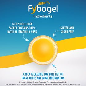 Fybogel sachets orange saveur, vue de côté de l'emballage