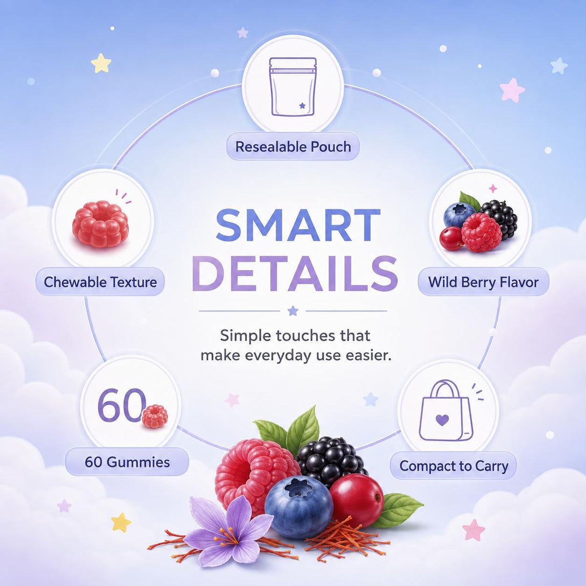 fyne Gummies Saffran 60 pièces à l'intérieur avec plusieurs gummies