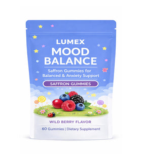 fyne Gummies Saffran 60 pièces emballage avant avec fruits des bois