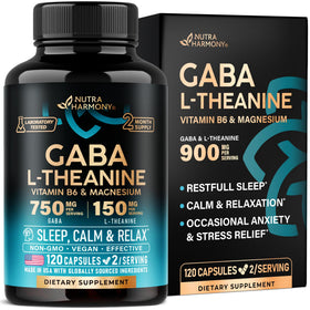 GABA L-Theanine 900 mg NUTRAHARMONY flacon de 120 capsules