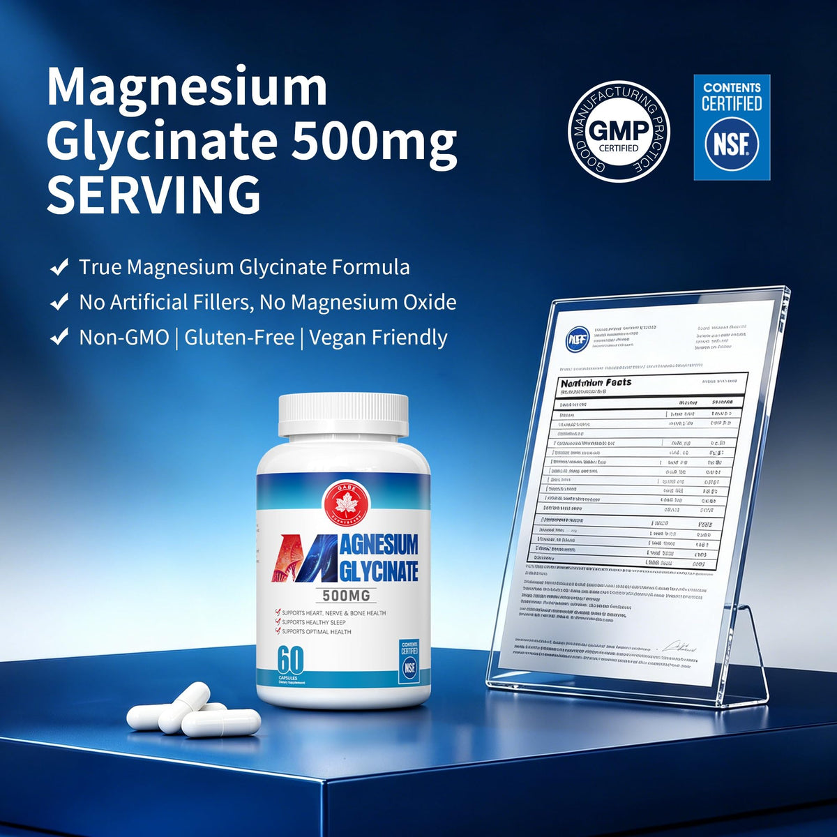 GABE SUNNYBEARS Magnésium Glycinate 500mg - Capsules en gros plan
