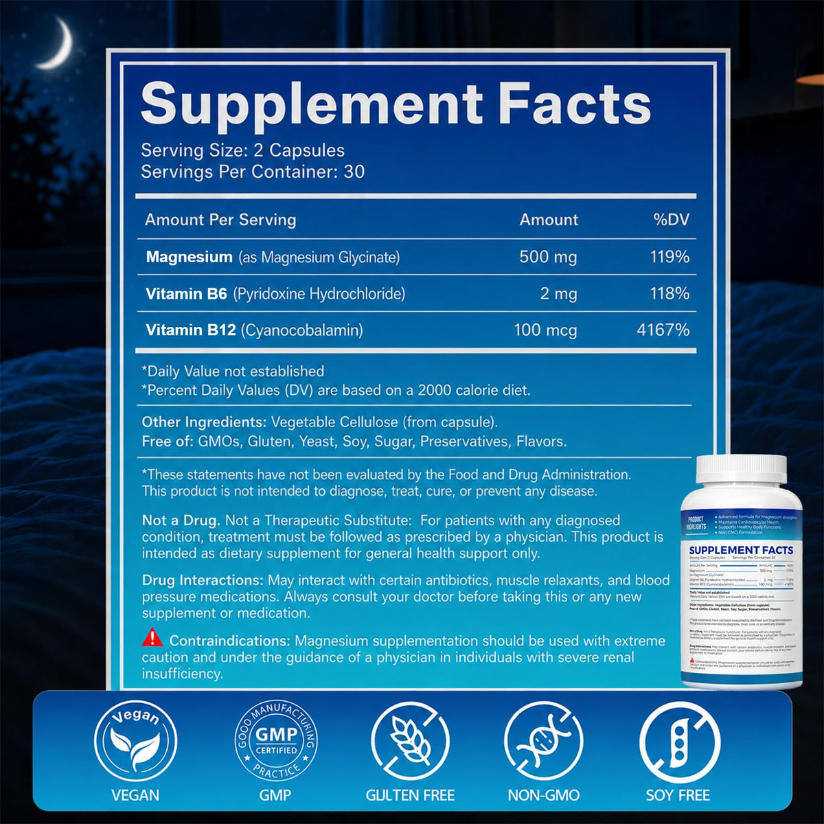GABE SUNNYBEARS Magnésium Glycinate 500mg - Capsules sur fond blanc