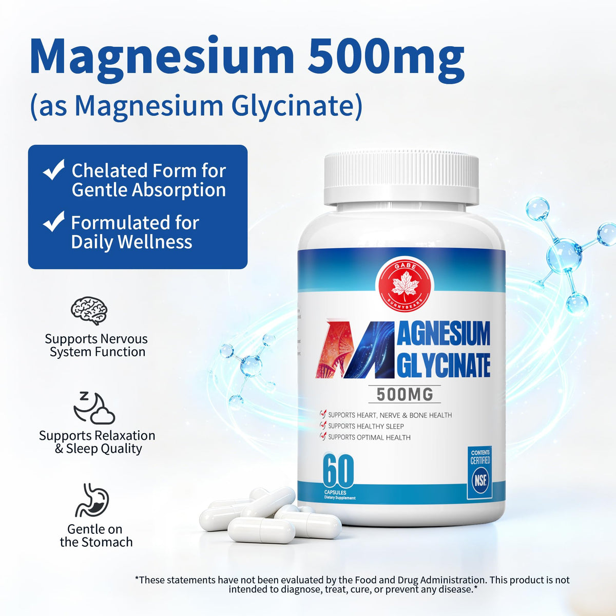 GABE SUNNYBEARS Magnésium Glycinate 500mg - Étiquette du produit