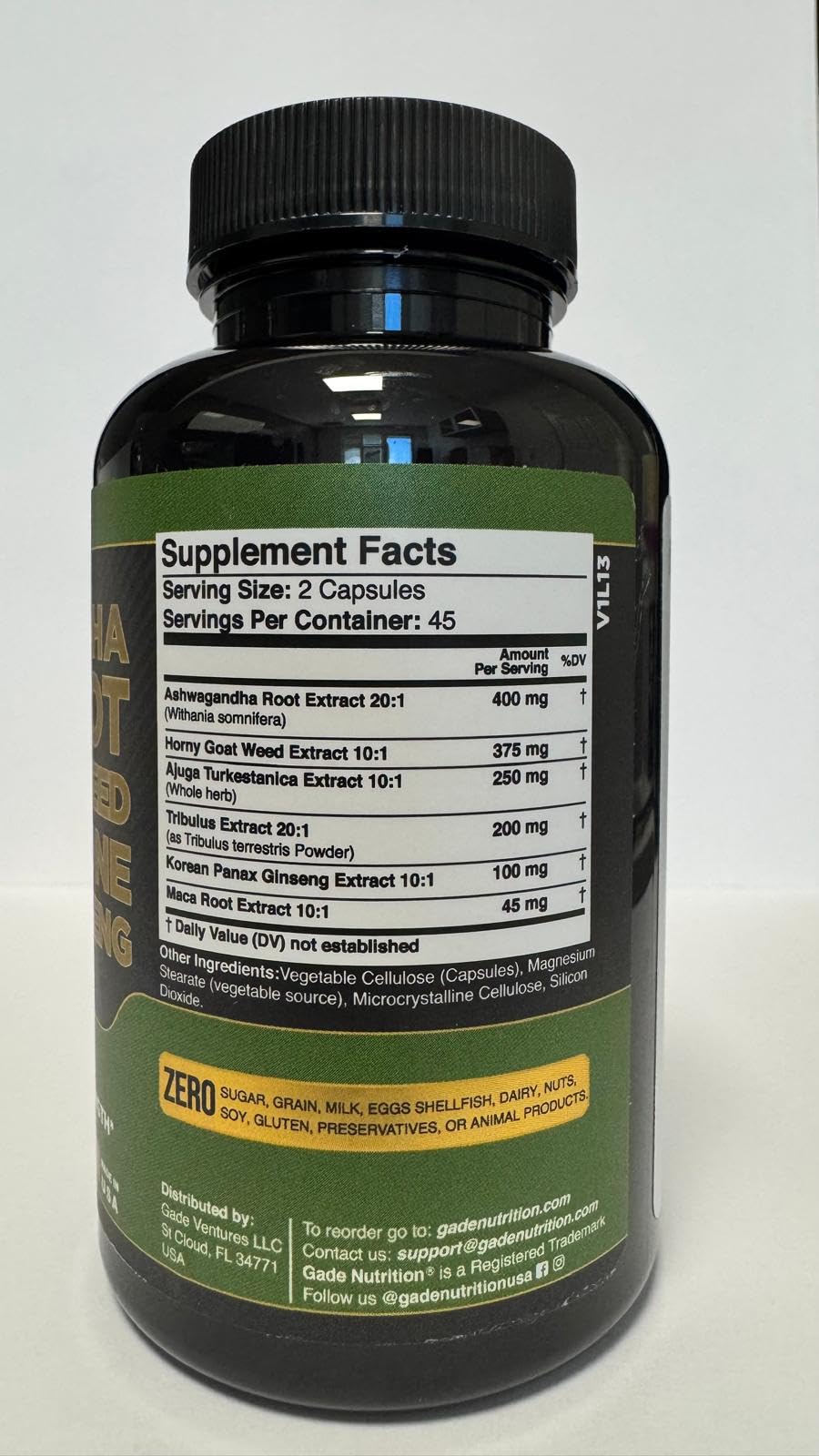 GADE NUTRITION Ashwagandha 6-en-1, capsules avec verre d'eau