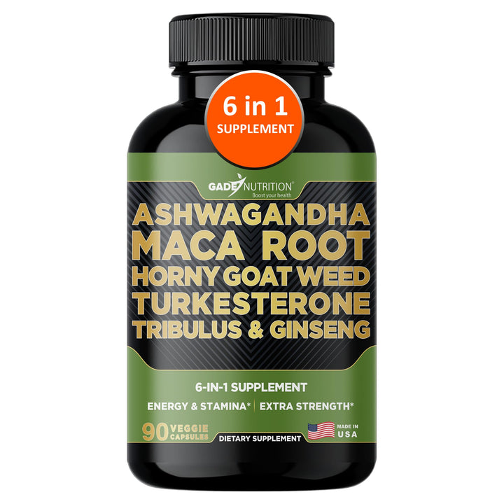 GADE NUTRITION Ashwagandha 6-en-1 supplément avec Turkesterone, vue avant