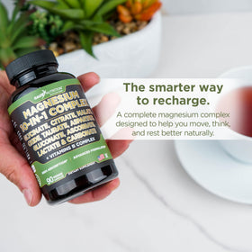 GADE NUTRITION Complexe de Magnésium 10 en 1, contenant ouvert avec capsules visibles