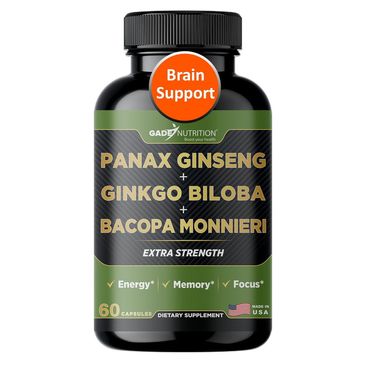 GADE NUTRITION Ginkgo Biloba Ginseng Bacopa Monnieri 68g avant