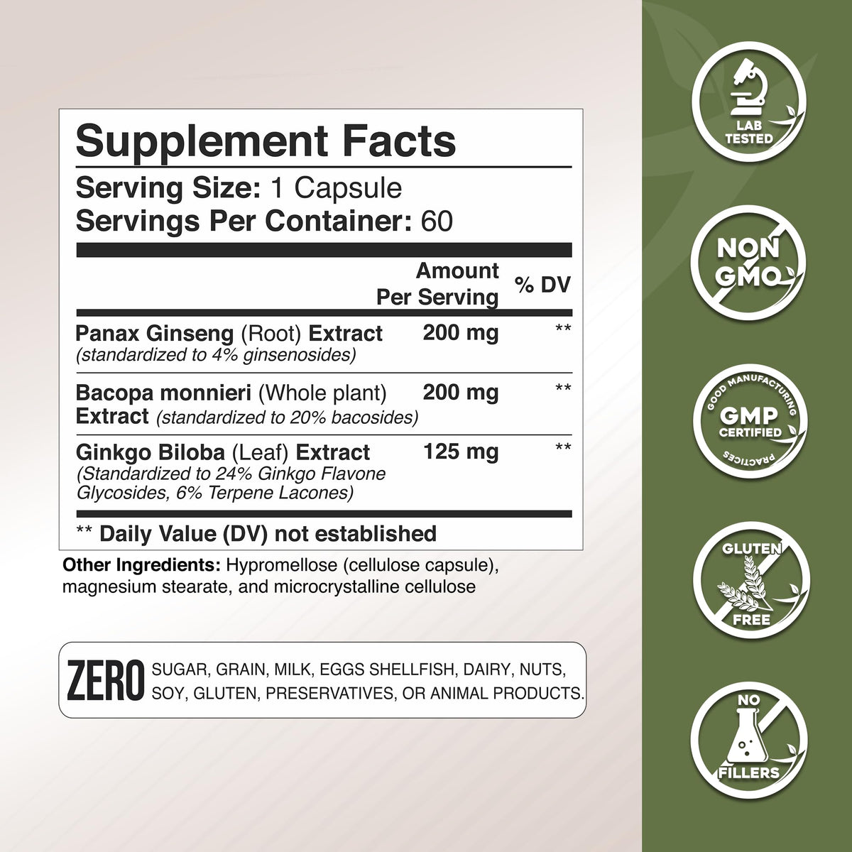 GADE NUTRITION Ginkgo Biloba Ginseng Bacopa Monnieri 68g capsules