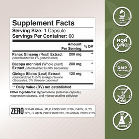 GADE NUTRITION Ginkgo Biloba Ginseng Bacopa Monnieri 68g capsules
