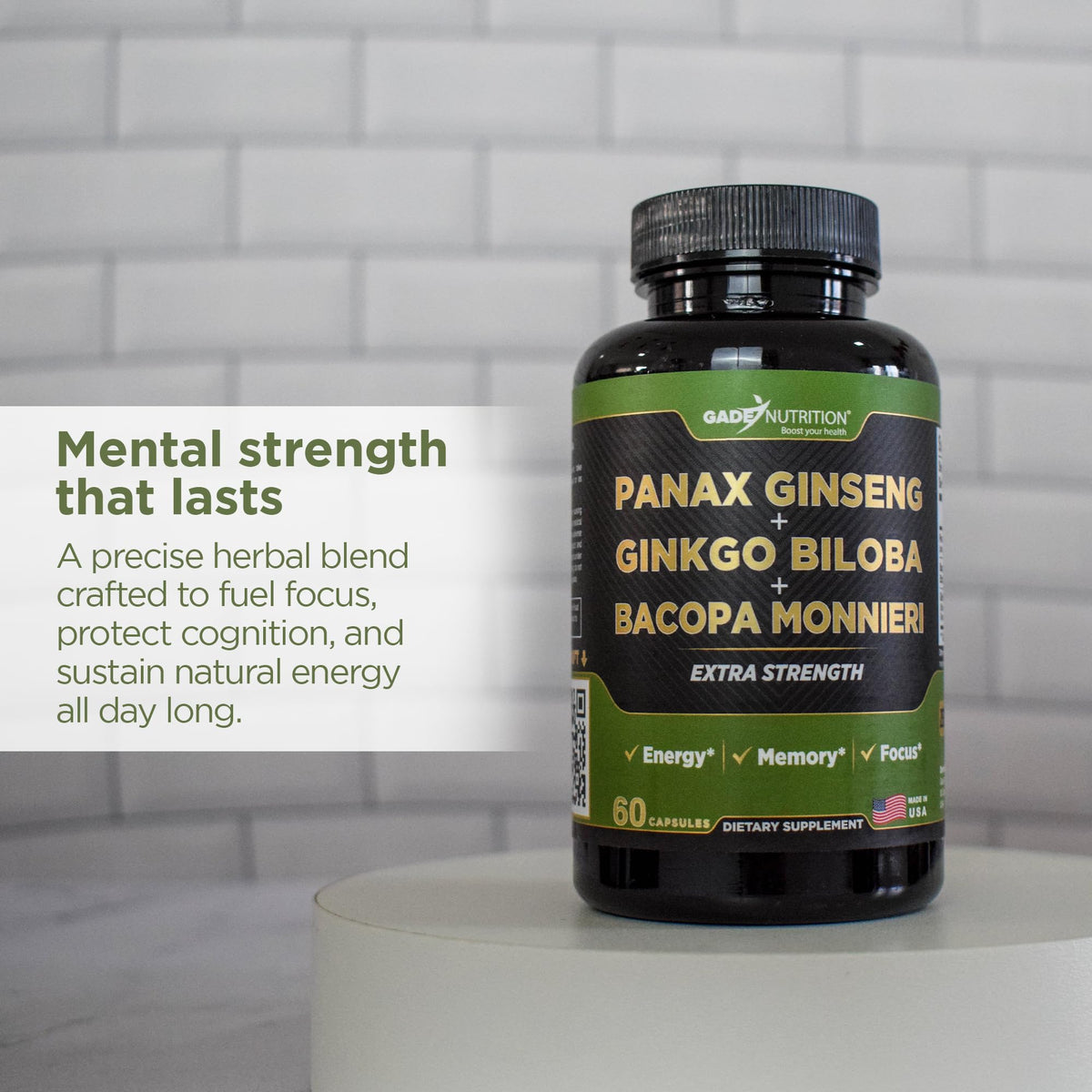 GADE NUTRITION Ginkgo Biloba Ginseng Bacopa Monnieri 68g ingrédients