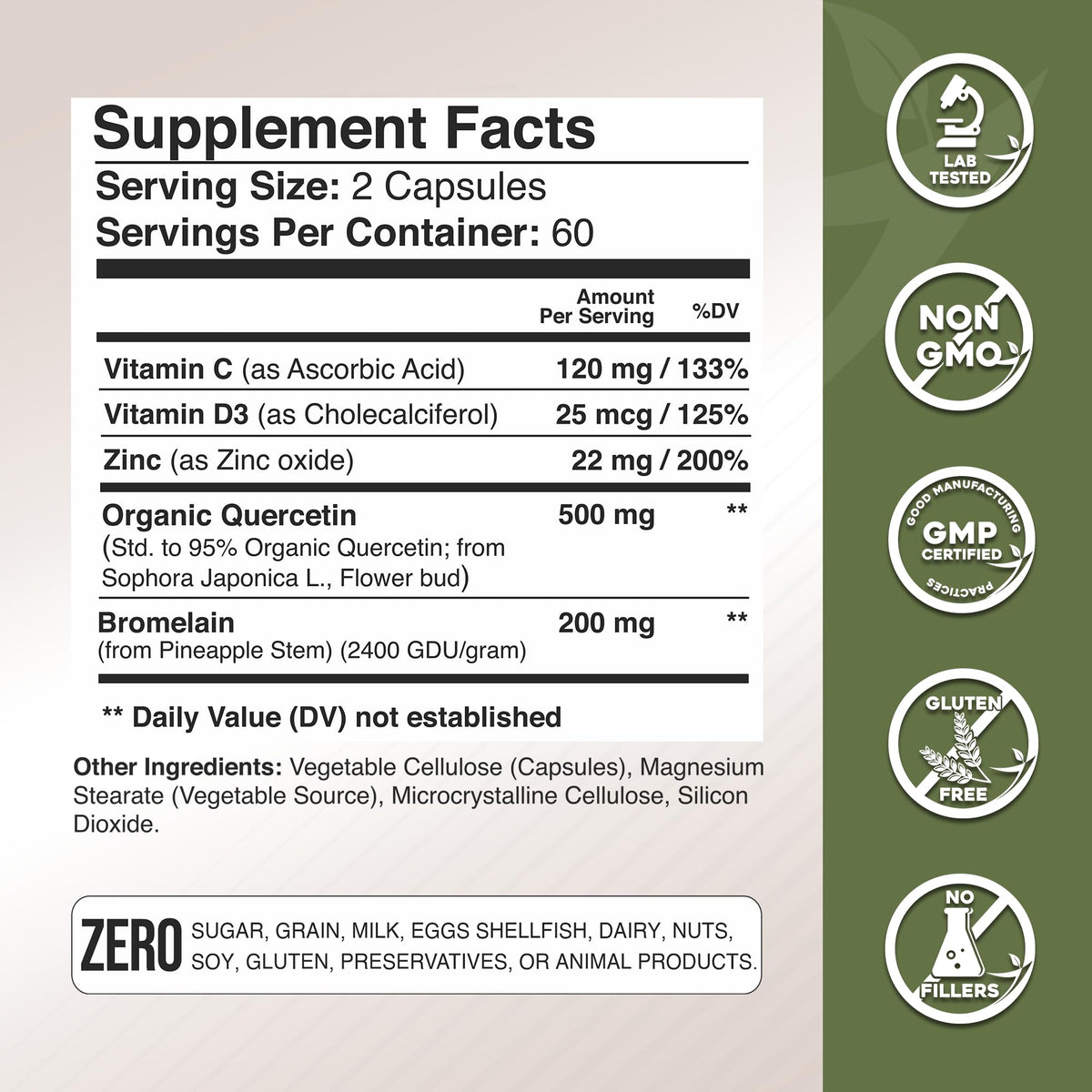GADE NUTRITION Quercétine 500mg capsules avec des ingrédients
