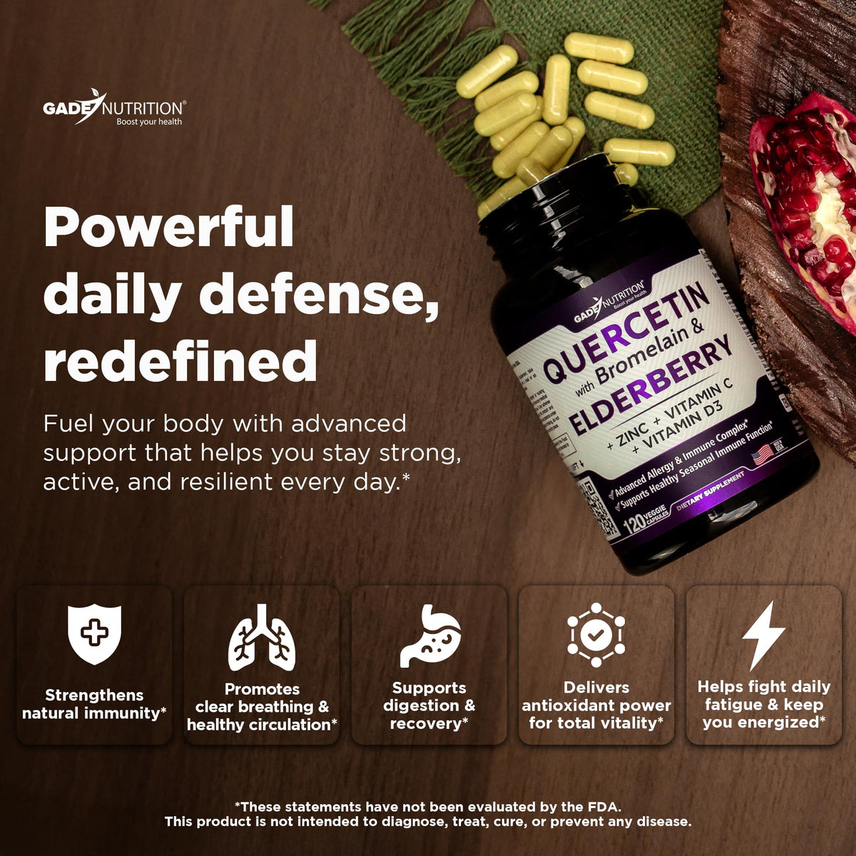 GADE NUTRITION Quercétine 500mg capsules étiquette