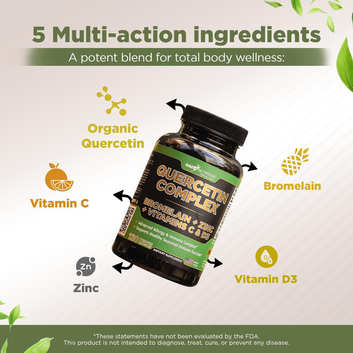 GADE NUTRITION Quercétine 500mg capsules sur une table