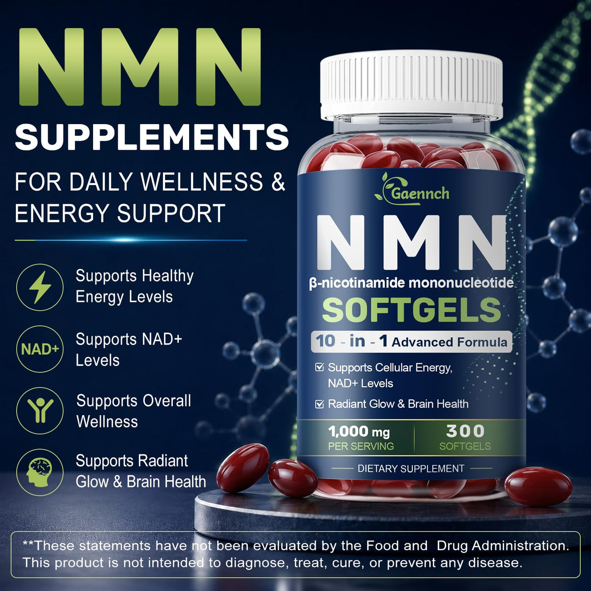 Gaennch NMN 1000mg gélules avec étiquette