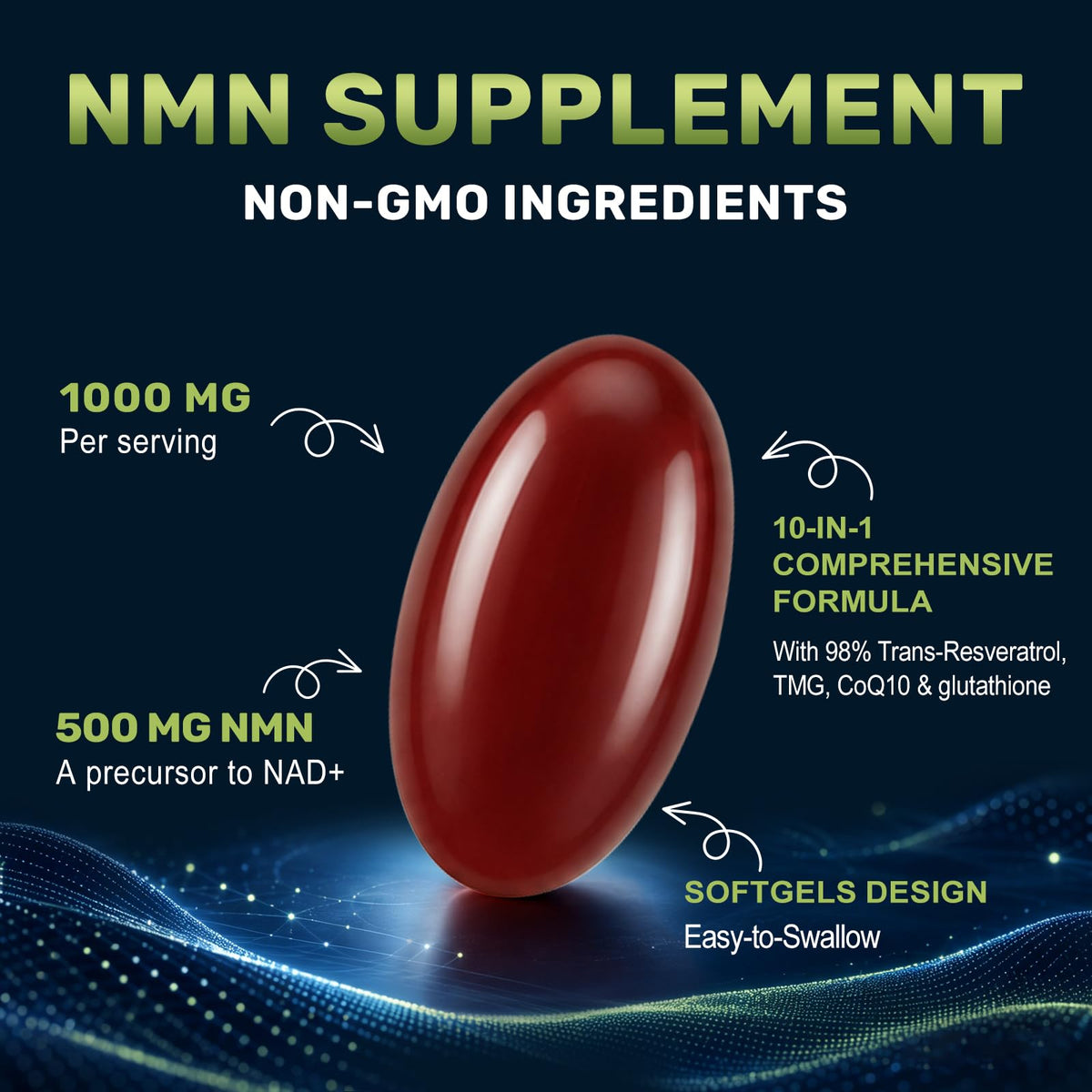 Gaennch NMN 1000mg gélules sur fond naturel