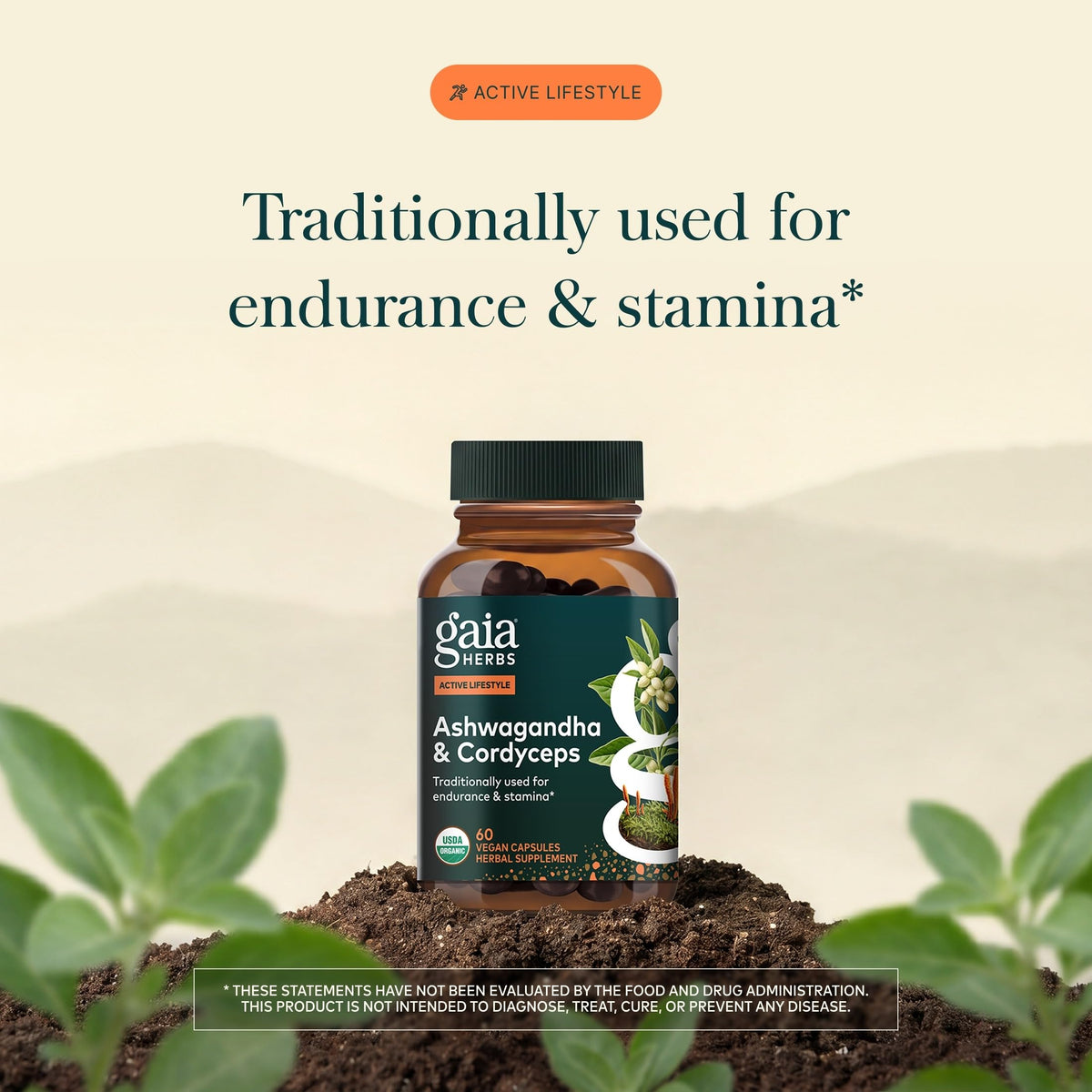 Gaia Herbs Adaptogen Performance capsules végétales sur fond blanc