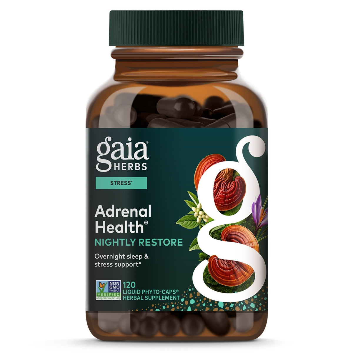 Gaia Herbs Adrenal Health Nightly Restore 120 capsules végétales vue de face