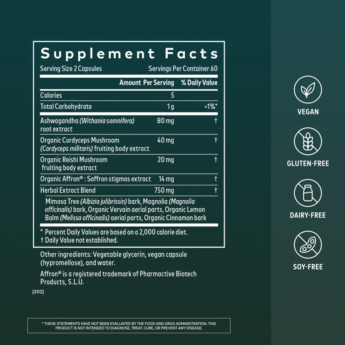 Gaia Herbs Adrenal Health Nightly Restore étiquette avec ingrédients
