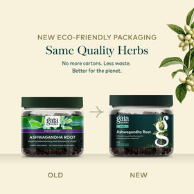Gaia Herbs Ashwagandha Racine 180 gélules et verre d'eau