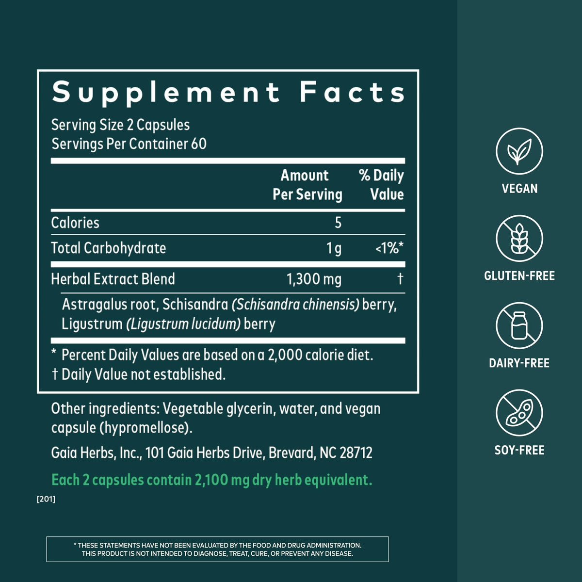 Gaia Herbs Astragalus capsules végétales avec étiquette