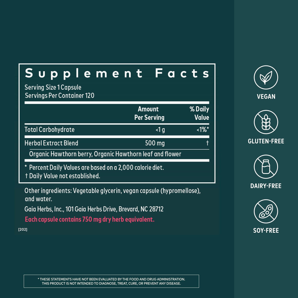 Gaia Herbs Aubépine Suprême - Détails des capsules