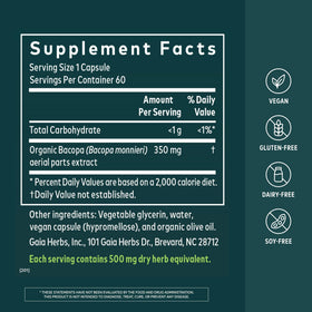 Gaia Herbs Bacopa 60 gélules végétales vue arrière