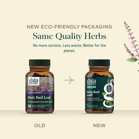 Gaia Herbs Basilic Sacré avec une main tenant le flacon