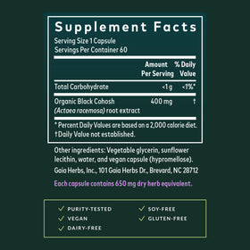 Gaia Herbs Black Cohosh capsules végétales sur une surface en bois