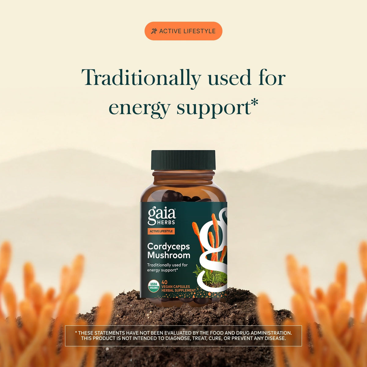 Gaia Herbs Champignon Cordyceps 40 Capsules Végétales - étiquette et informations