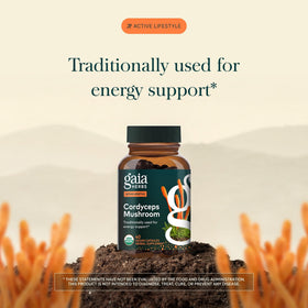 Gaia Herbs Champignon Cordyceps 40 Capsules Végétales - étiquette et informations