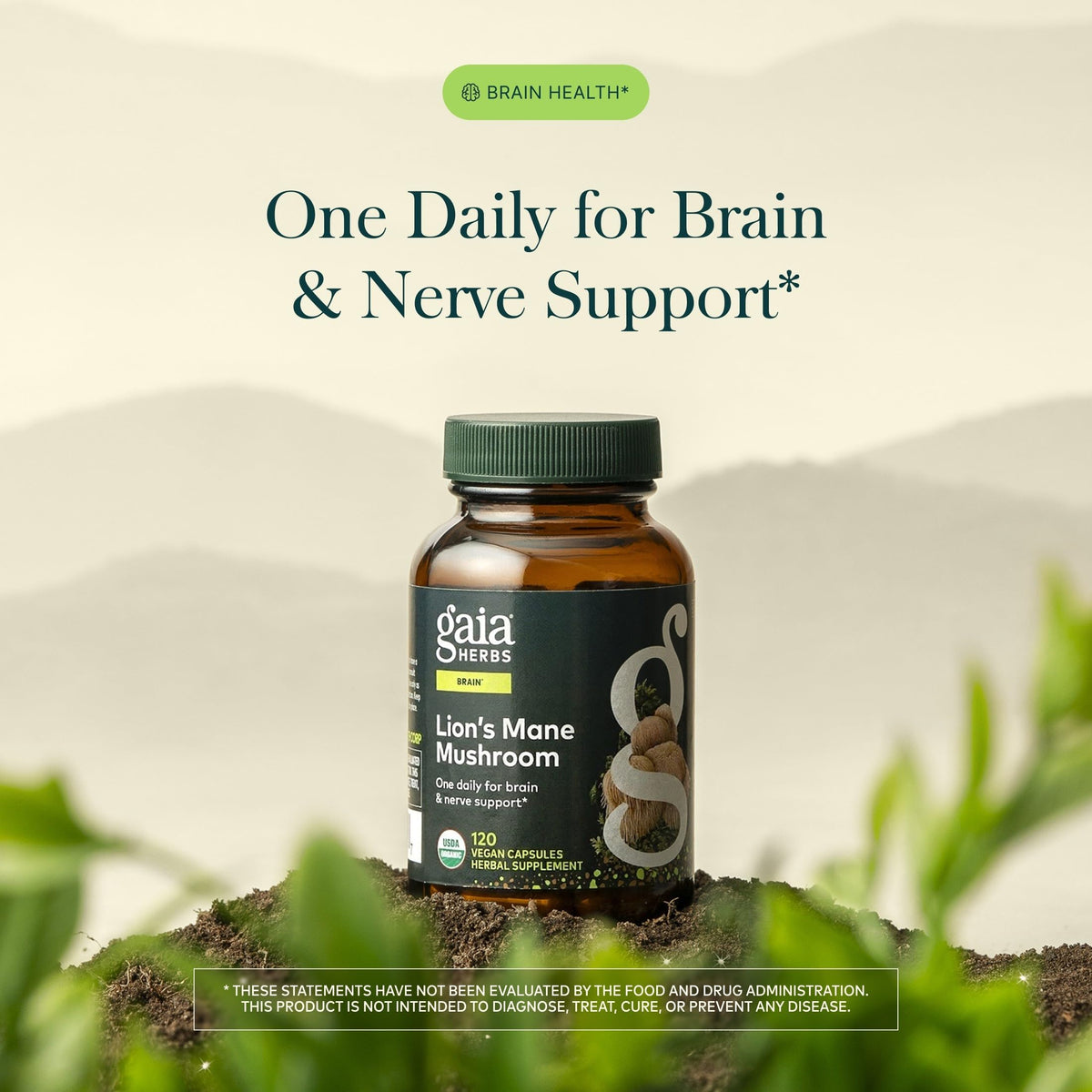 Gaia Herbs Champignon Lion's Mane 120 Capsules vue de côté