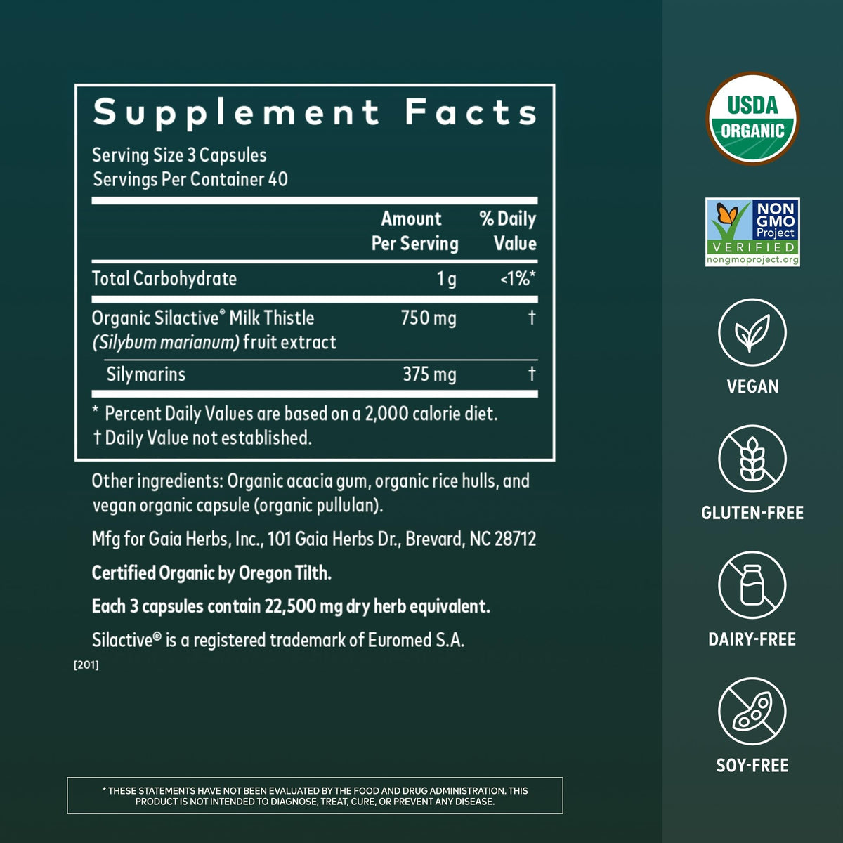 Gaia Herbs Chardon-Marie capsules avec étiquette visible