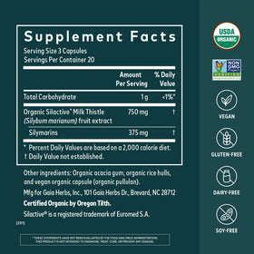 Gaia Herbs Chardon-Marie emballage avec informations nutritionnelles