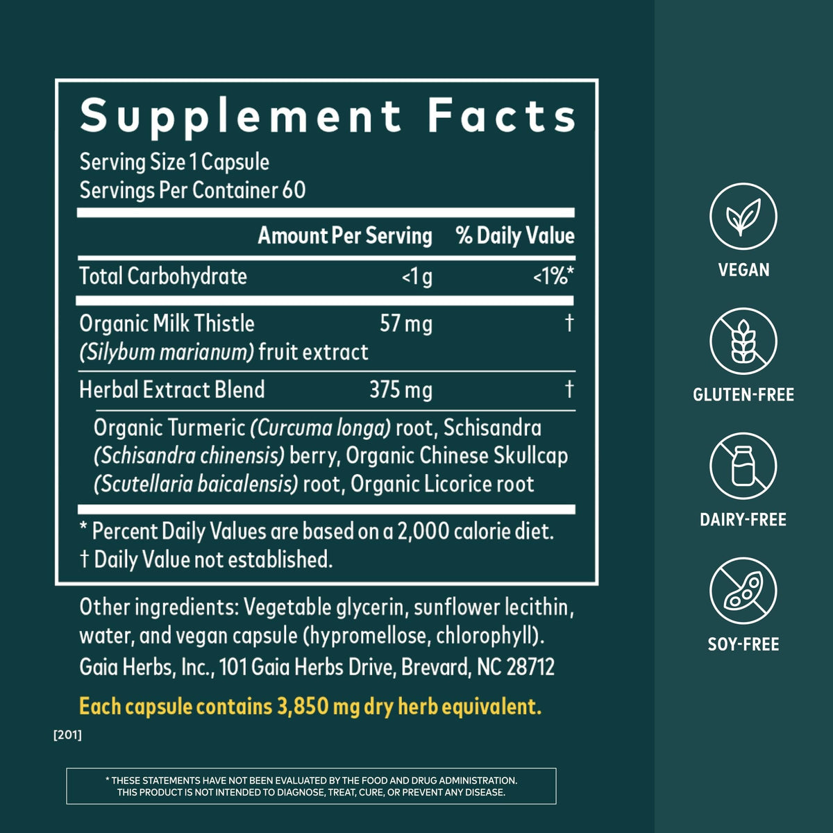 Gaia Herbs Complément Alimentaire Foie étiquette des ingrédients