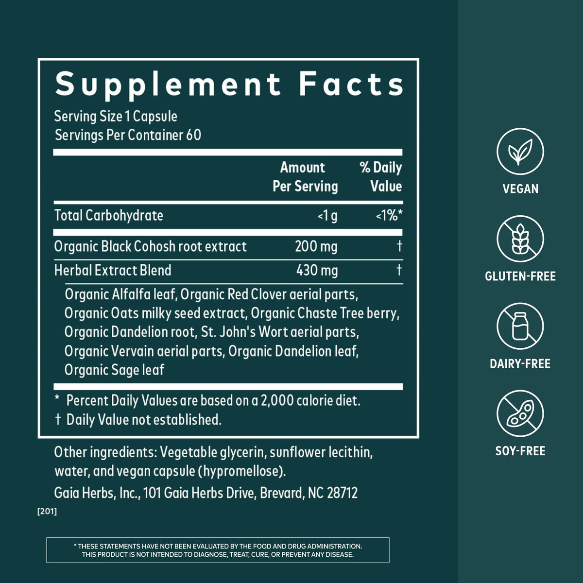 Gaia Herbs Complément Alimentaire Ménopause emballage et capsules