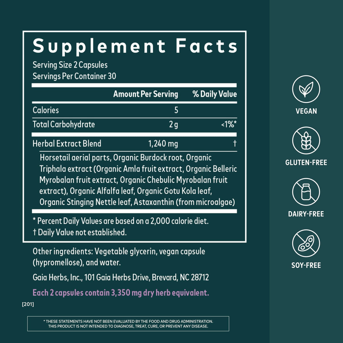 Gaia Herbs Compléments Alimentaires vue de côté avec étiquette