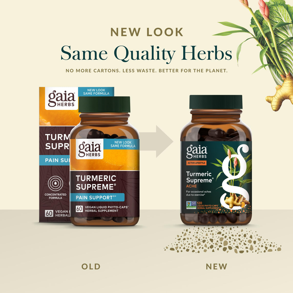 Gaia Herbs Curcuma - capsules sur une surface en bois