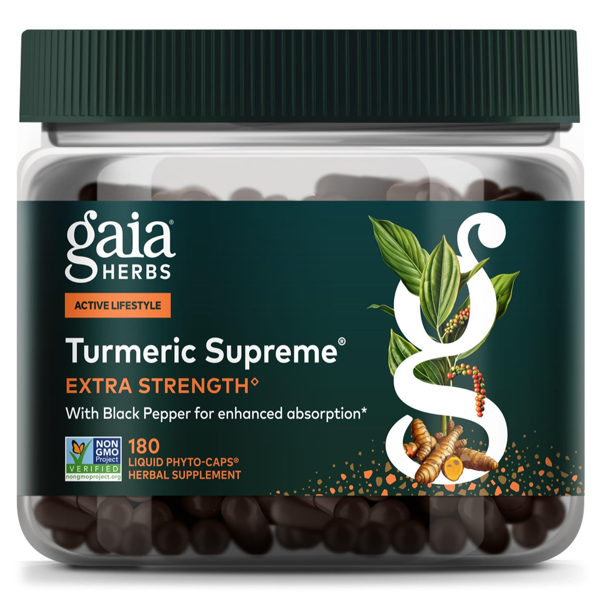 Gaia Herbs Curcuma Suprême Extra Fort 180 capsules végétaliennes de face