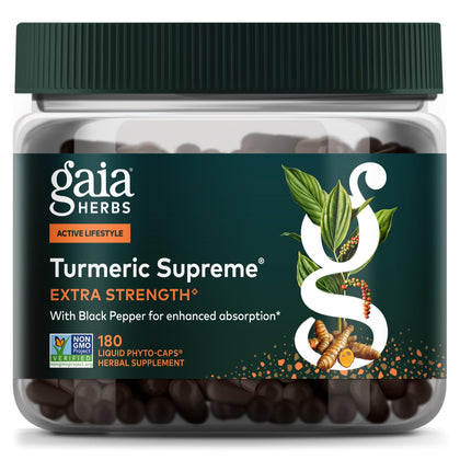 Gaia Herbs Curcuma Suprême Extra Fort 180 capsules végétaliennes de face