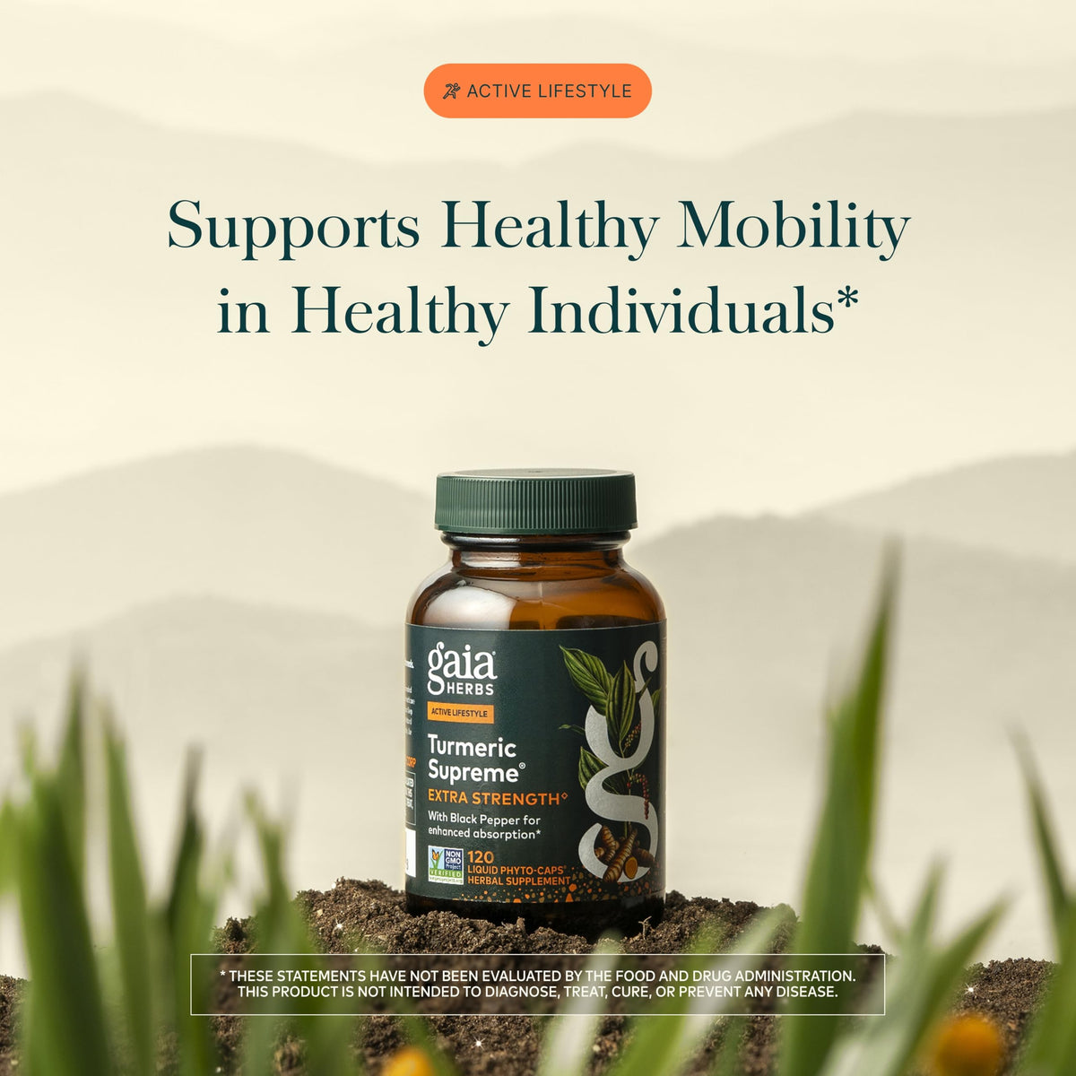 Gaia Herbs Curcuma Suprême Extra Fort capsules végétales sur fond blanc