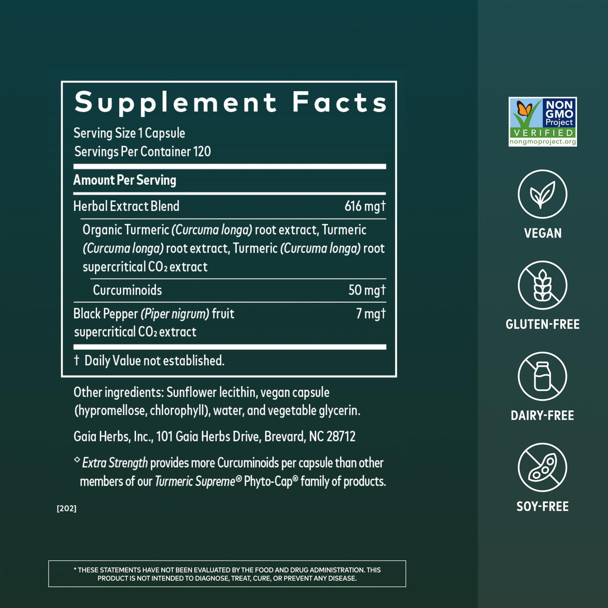 Gaia Herbs Curcuma Suprême Extra Fort emballage et capsules