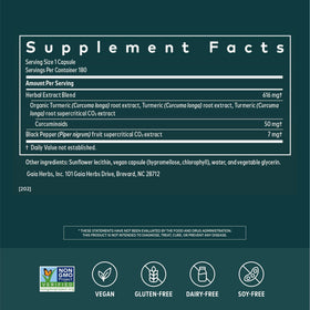 Gaia Herbs Curcuma Suprême Extra Fort vue arrière avec étiquettes