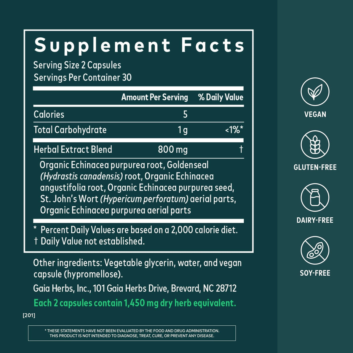 Gaia Herbs Echinacea Goldenseal 60 capsules avec étiquette