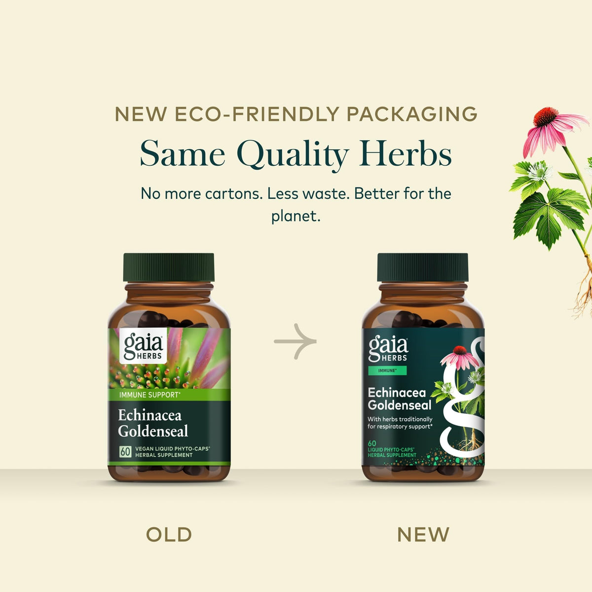 Gaia Herbs Echinacea Goldenseal avec des plantes en arrière-plan