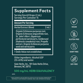 Gaia Herbs Echinacea Goldenseal étiquette avec ingrédients