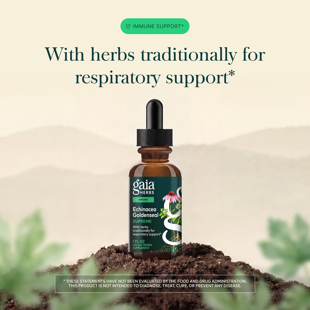 Gaia Herbs Echinacea Goldenseal extrait liquide sur fond blanc