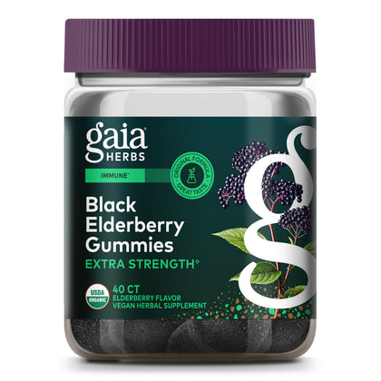 Gaia Herbs Gélifiés de Sureau Noir Extra Fort 40 Gummies, vue de face