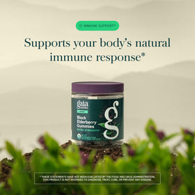 Gaia Herbs Gélifiés de Sureau Noir, gummies sur une surface en bois