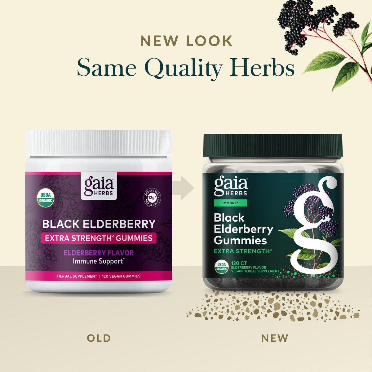 Gaia Herbs Gélules de Sureau Noir Extra Fort 120 Gummies ouvertes